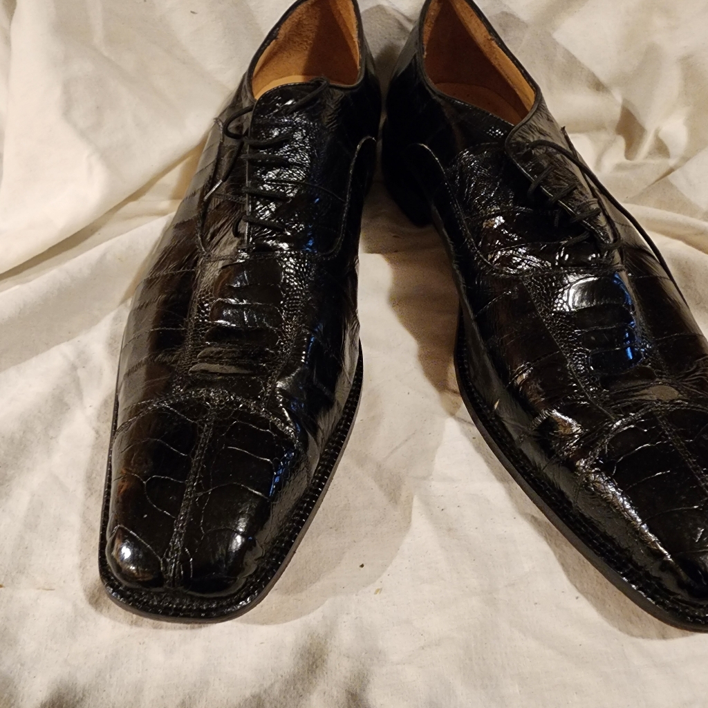 Belvedere Ostrich Mens Size 14 Preowned Black Shoes